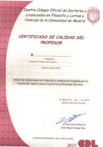 Certificado de Calidad del Profesor